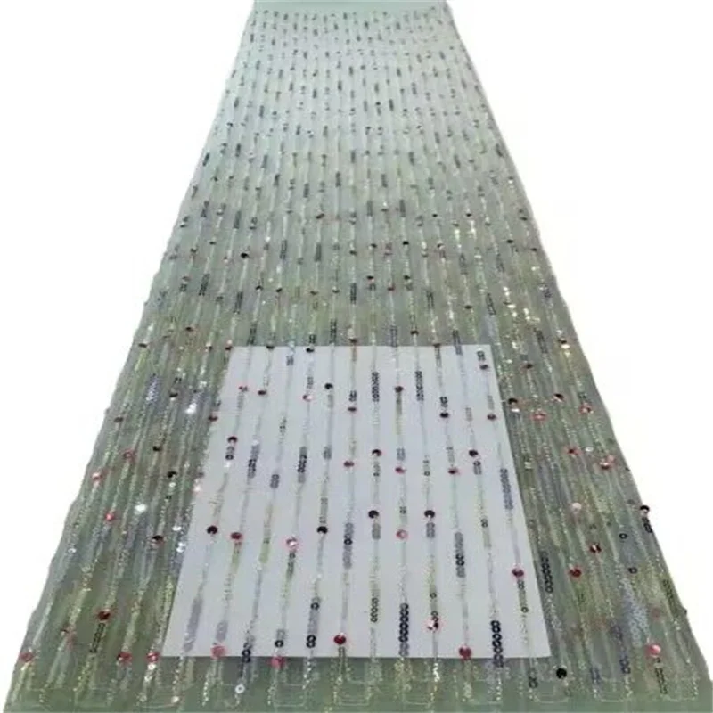 

Green Latest White African Sequin Lace Fabric Embroidery French Mesh Lace Fabric With Sequins Nigerian Tulle Lace For Party