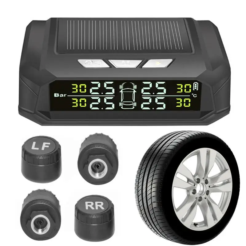 

Tire Monitoring System For RV Wireless Solar RV Tire Pressure Monitoring With Digital LCD Display TPMS With 4 External Sensors