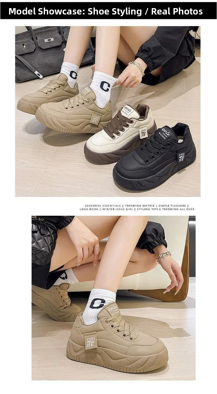 المرأة سميكة القاع صوف مبطن عارضة القطن الخبز أحذية شتاء دافئ أنيق الكورية نمط حذاء مسطح جولة تو قطع منخفضة