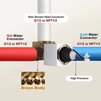 Ensemble de douche monofonction chaud et froid avec affichage de la température, mitigeur et robinets de salle de bain, pommeau de douche à main 3 fonctions 5