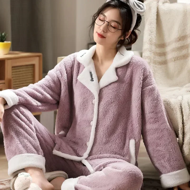 

Femme Girl Sets Pyjamas Pijama Loung Suits Mujer Homewear Women Winter Autumn Sleepwear Pajamas Night Long-sleeved Pijamas