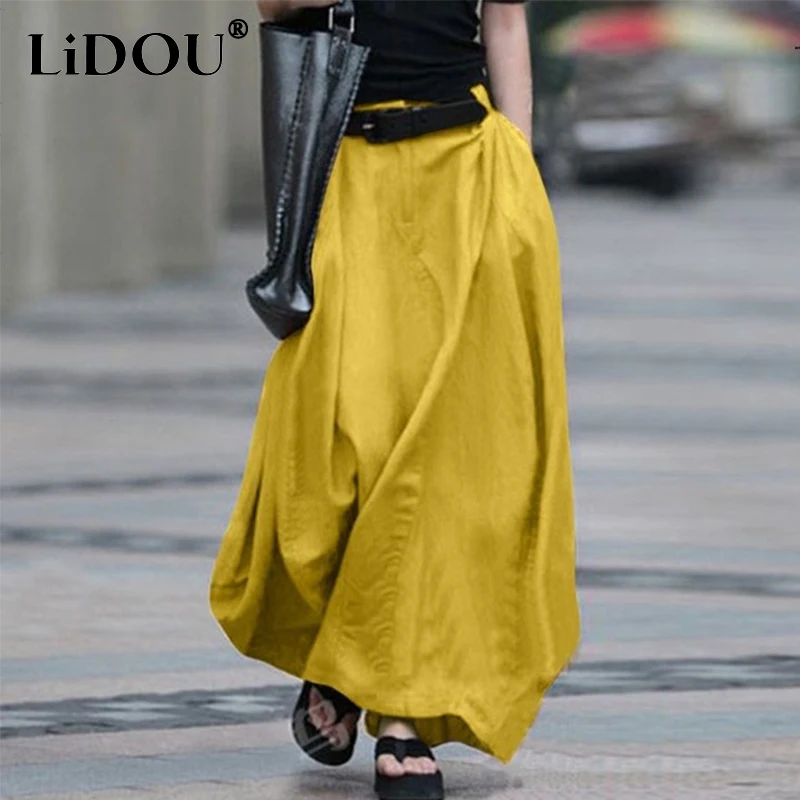 

Spring Autumn Oversized Literary Vintage Loose Casual Solid Color A-line Skirt Women All-match Big Wing Skirts Female Clothes