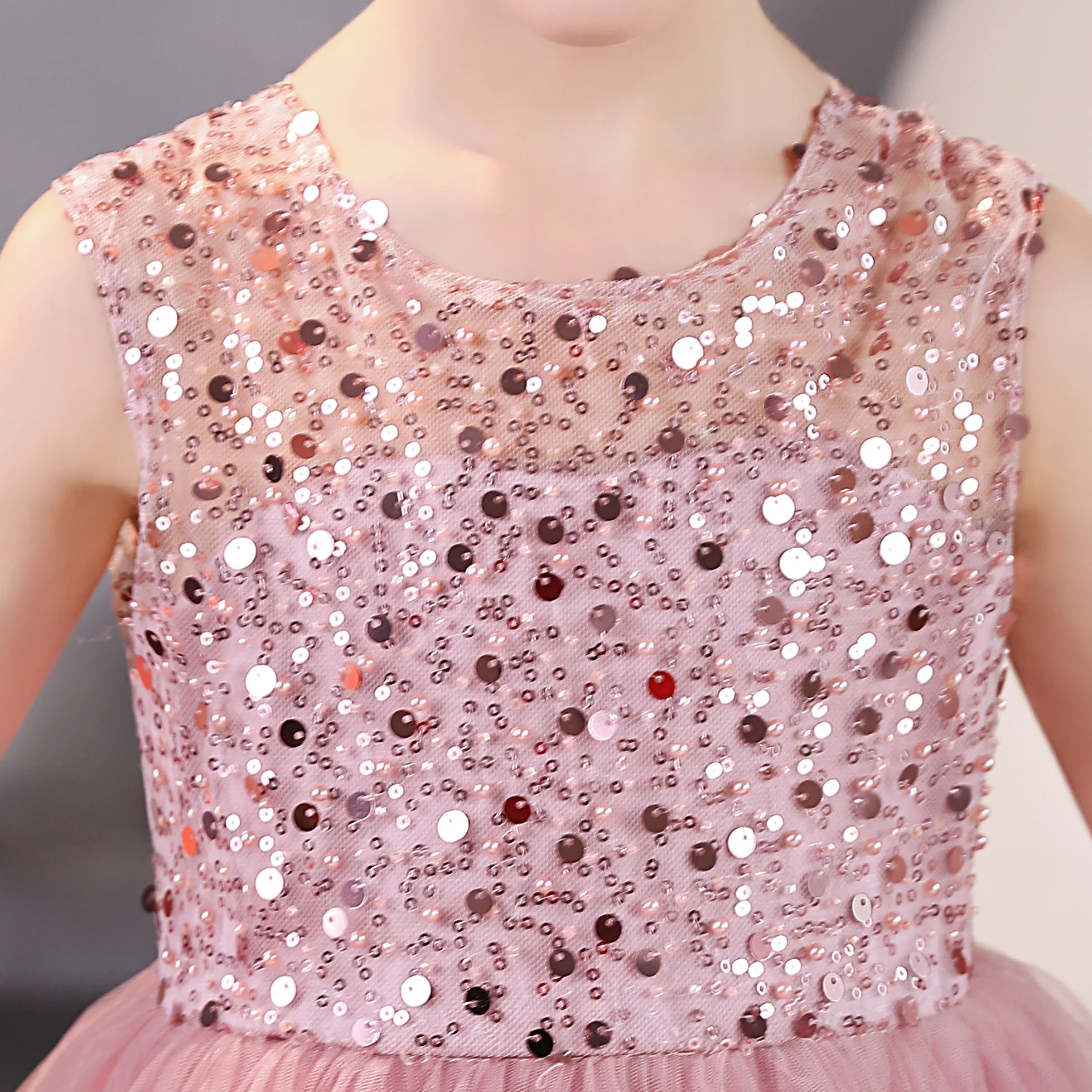 Flower Girls Embroidered Lace High-Low Tulle Dress - Princess Pageant Birthday Party Wedding Gown, Dusty Rose, 8-9 Years - View #6