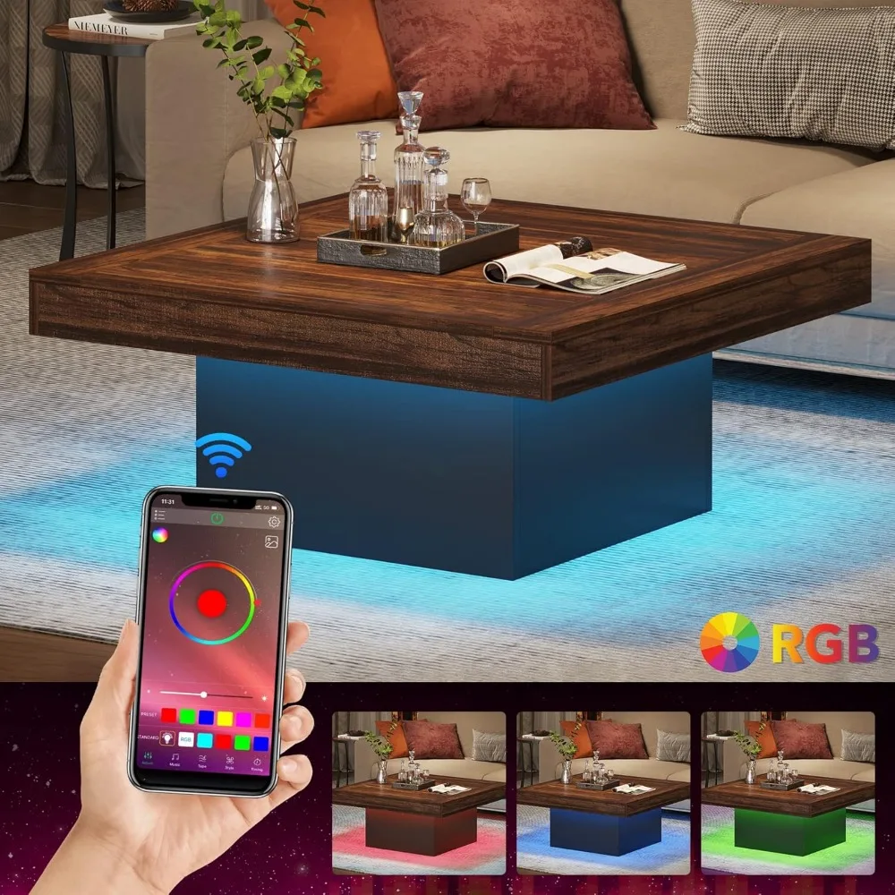 Coffee Table Square LED Coffee Table Engineered Wood Low Coffee Table 3