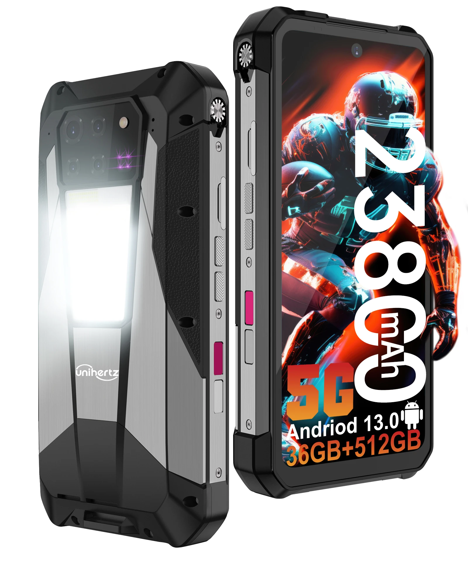 Unihertz By 8849Tank 3 Pro Rugged Phone Android 14 with 100 Lumens Projector 5G 36GB 512GB 23800mAh Battery WIFI 6 IP68/IP69K