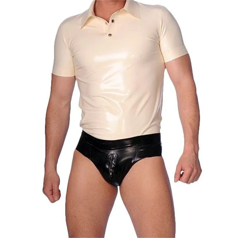 

Natural Latex Sexy Men Briefs Black Latex Fetish Underpants Underwear Through-crotch Zipper Briefs Male Fetish Wet Look Shorts