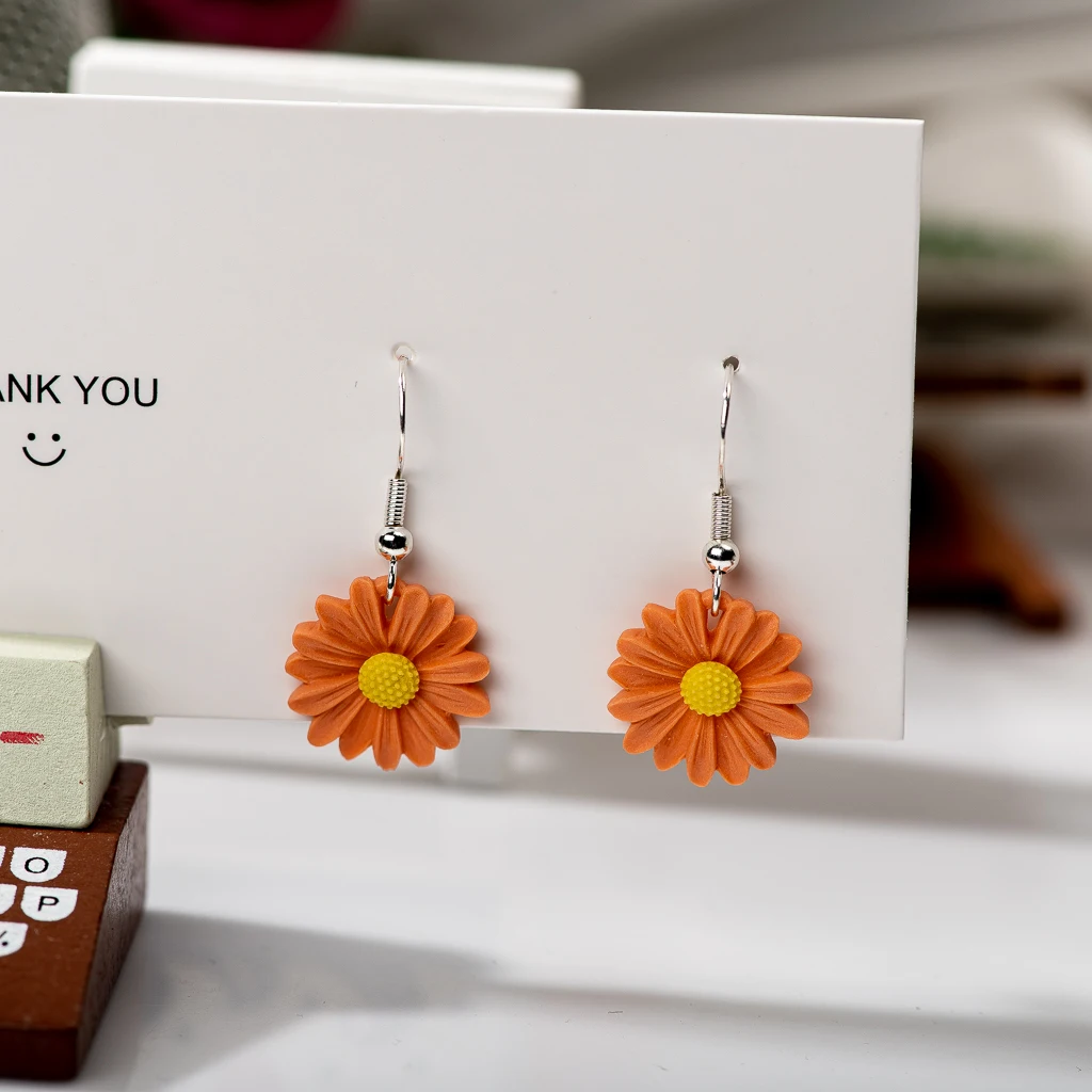 High Quality Ceramic Dangle Earrings  Anti allergic Pin Accessories Multiple Color Chrysanthemum Flowers Z633