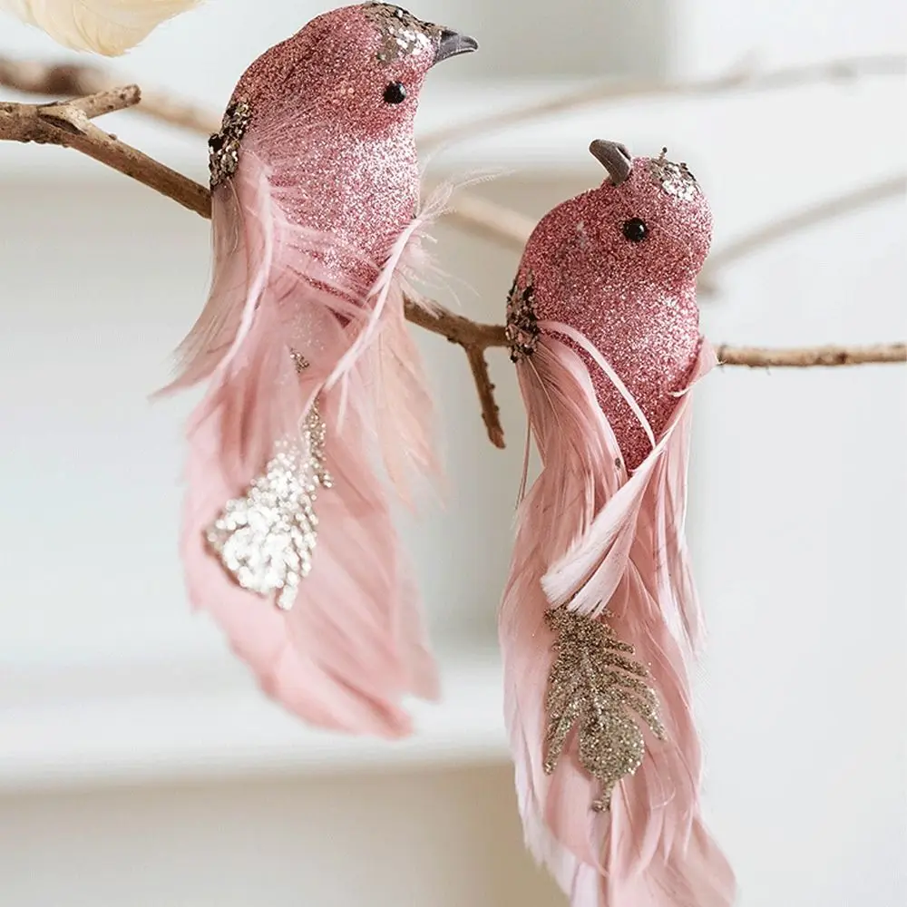 1 pair Glitter Christmas Birds Ornament Colorful Handmade Simulated Bird Pendant Realistic Exquisite Christmas Tree Decoration christmas decorations