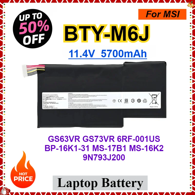 BTY-M6J Laptop Battery For MSI GS63VR GS73VR 6RF-001US BP-16K1-31 MS-17B1 MS-16K2 9N793J200 Replacement Laptop Parts 5700mAh