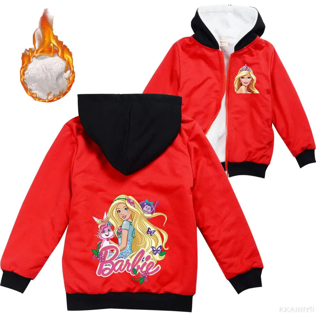 Kids Warm Thick Velvet Hoody Jacket Barbie Clothes Boys Girls Zipper Jackets Children's Coat