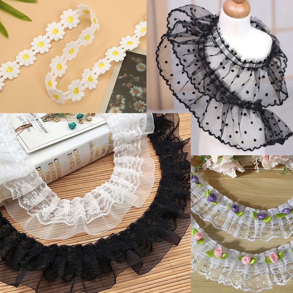White/Black/Beige Multiple Styles Lace Ribbon Fabric For DIY Dress Webbing Decoration Lovely Gift Packing Polyester Material
