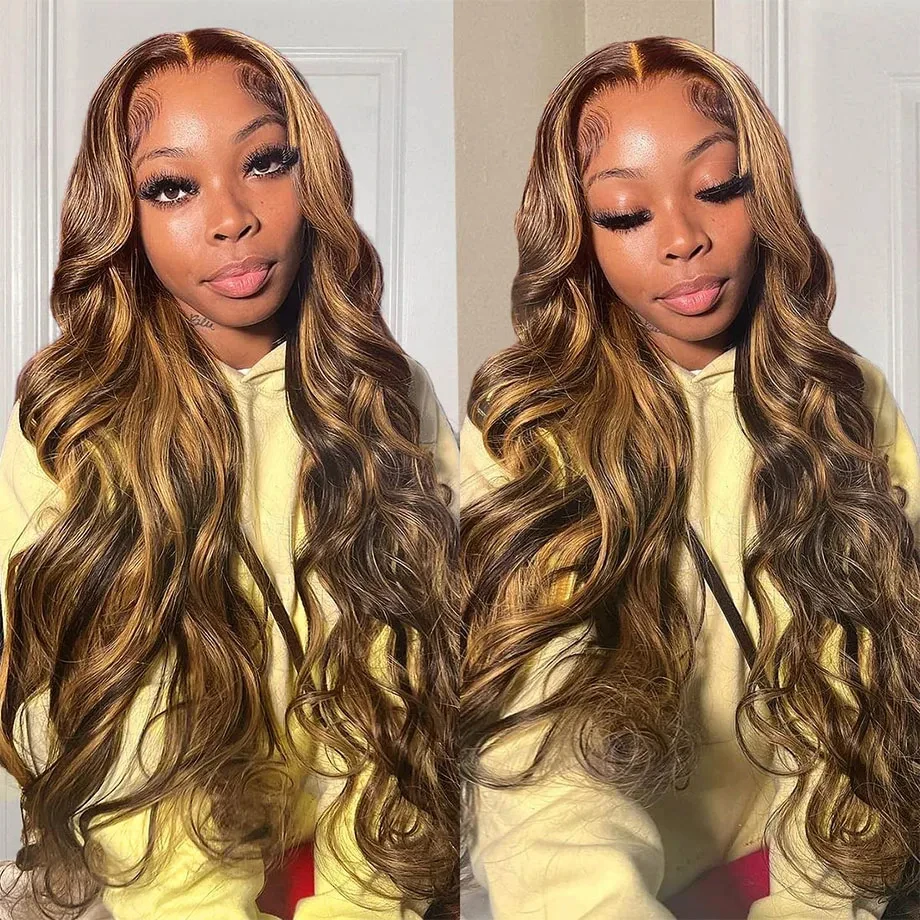 

P4/27 Highlight Colored Wig 13x6 HD Lace Frontal Human Hair Wig 34inch Body Wave Melt Skin 13x4 Full Frontal Wig Brazilian Hair