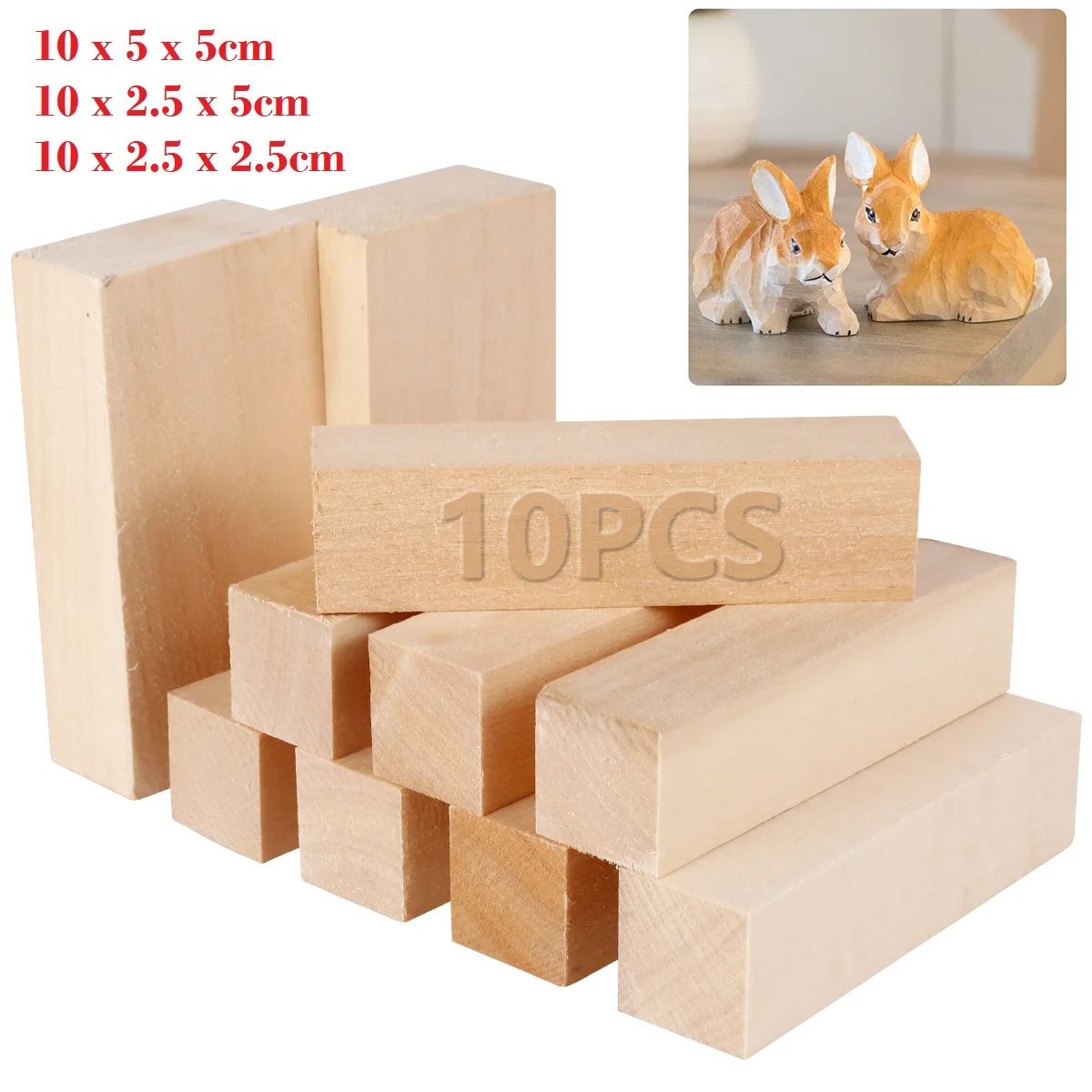 10/5Pcs Basswood Carving Block Unfinished Blank Solid Wood Block DIY Square Cubes Craft Board Model Building Carving Craft Block