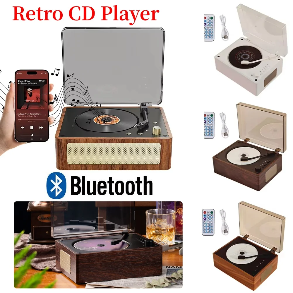 Vintage Leather Portable CD Player Rechargeable Remote Control Desktop CD Player Bluetooth5.0 Support USB 3.5mm AUX for Phone