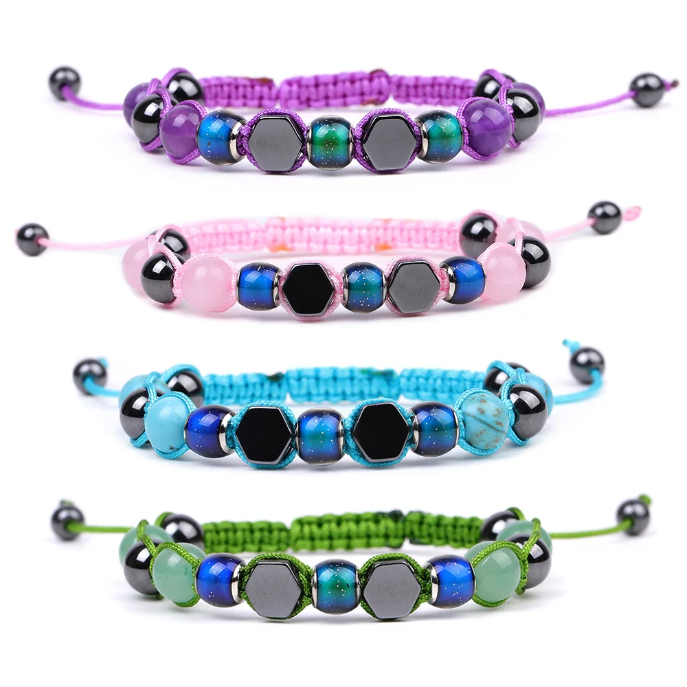 

10PC Braided Color Change Mood Beads Stone Bracelets Emotion Feeling Temperature Charm Bracelet Jewelry for Women Men Friendship