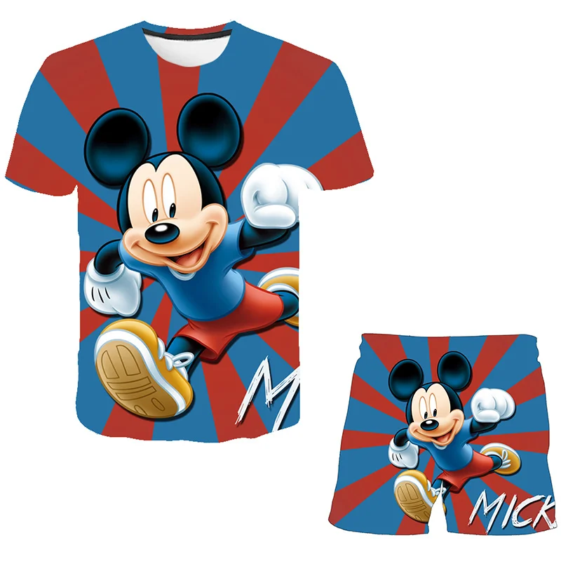 

Baby Mickey Mouse Girl Clothes Set 3D Fashion Cartoon Disney O-neck Short Sleeve T Shirts+Elastic Waist Short Pants 2pcs/Outfits