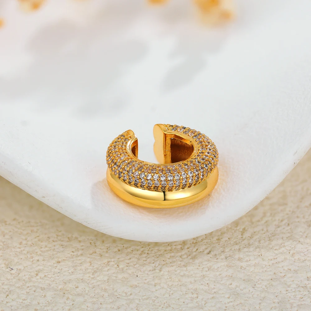 18K Gold Plated Polished Double-layer C Shape Earclips Clip Earrings for Women Girls No Piercing CZ Zircon Ear Wrap Clips Bijoux