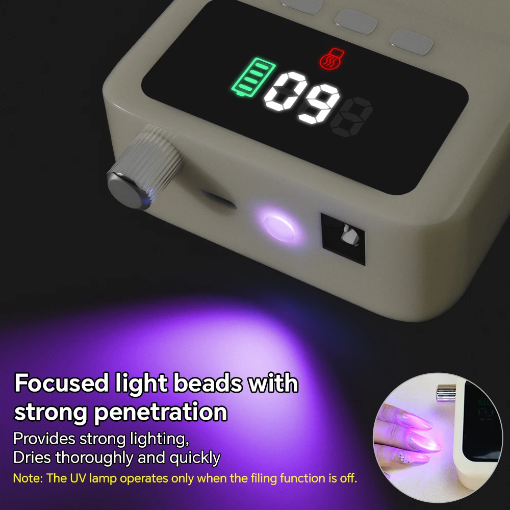 2 in 1 Electric Nail Drill Kit with UV Nail Light and LED Display, Professional Manicure Pedicure Polishing Tool for Home, Salon