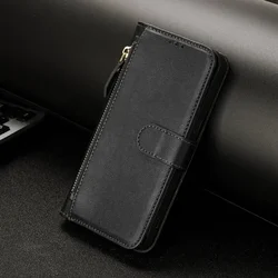 Enhanced Faux Leather Crossbody Zipper Wallet Case with Flip Book Cover for Pova 4 Pro (Black - Short Strap)