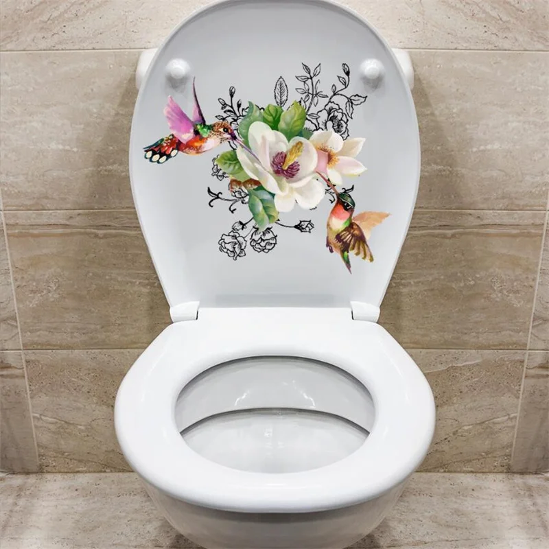 

Flower Bird Toilet Lid Decoration Wall Sticker WC Self adhesive Bathroom Toilet For Wash Room Home Sticker