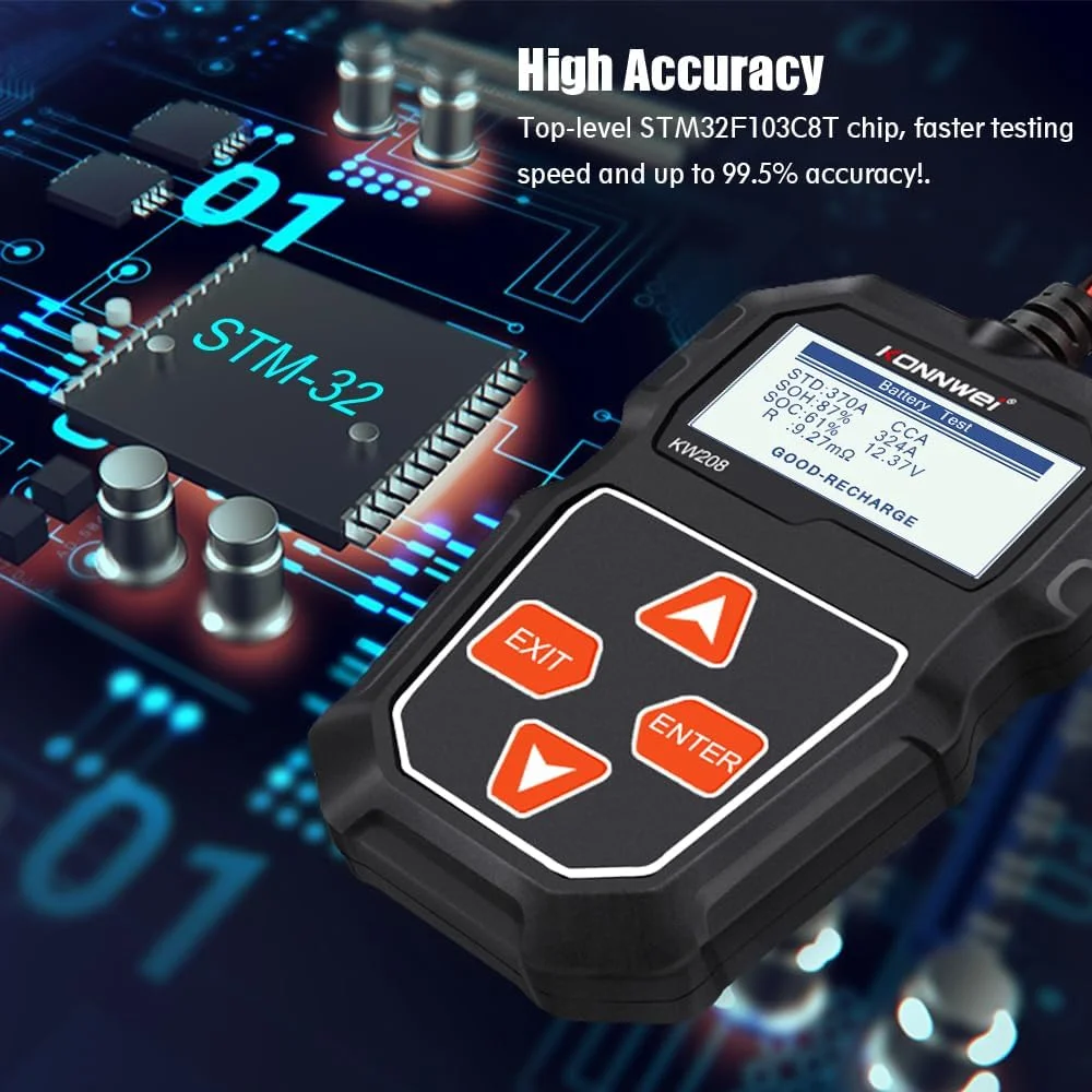 KONNWEI KW208 자동차 배터리 테스터, 12 V 100-2000CCA, 크랭킹 충전 회로 테스터, 배터리 분석기, 12 V 배터리 도구, BM550