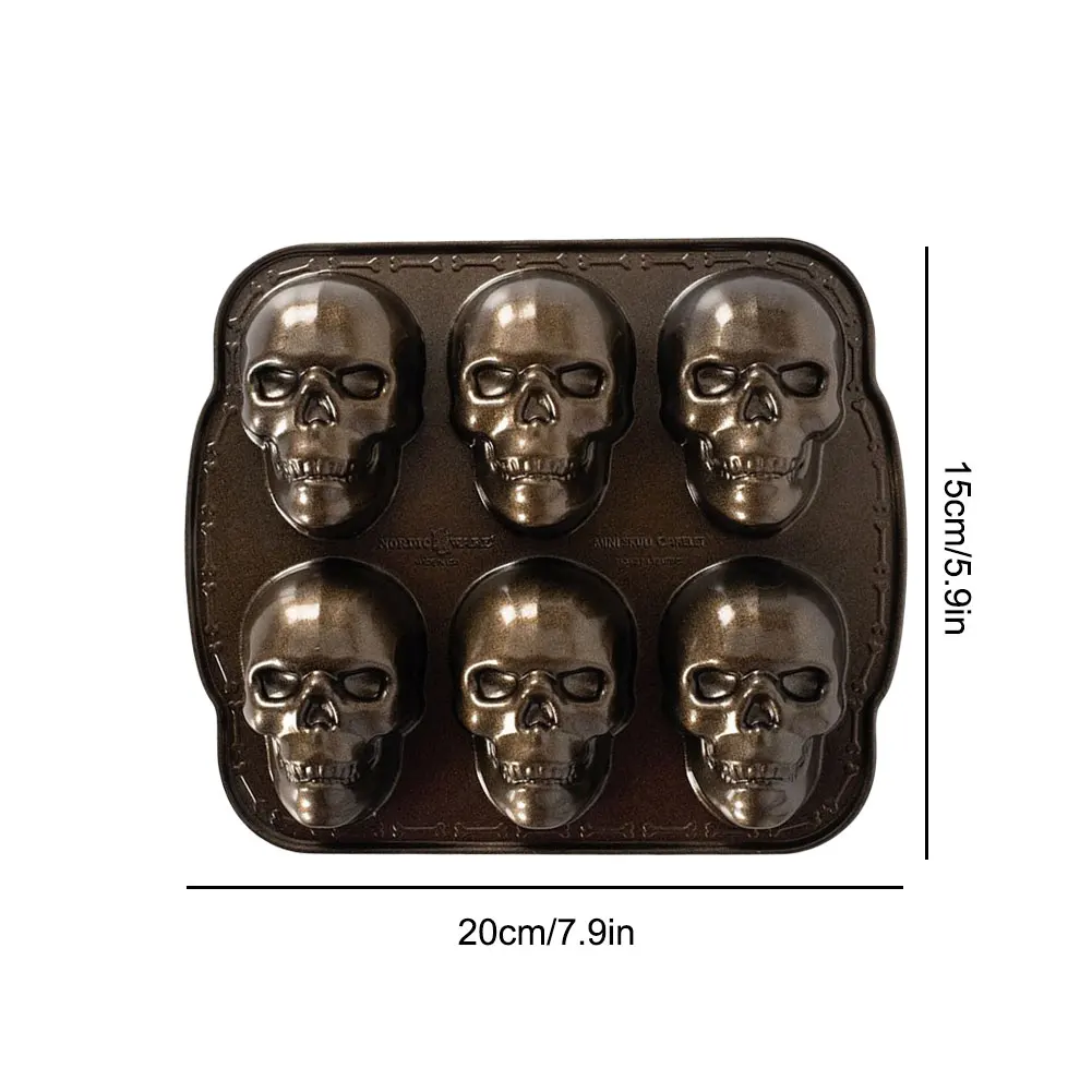 Halloween Skull Cake Pan Molds 6 Cavity 3D Skull Mold Non-Stick Skeleton Chocolate Molds Stainless Steel for Home Kitchen