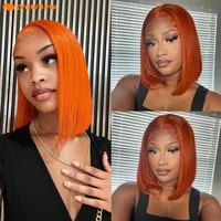 Perruque en cheveux humains couleur gingembre # Perruque Bob Courte Droite Colorée 350, Cheveux Humains, Perruques Frontales en Dentelle HD 13x4 Pré-Pluckées, 100% Cheveux Humains 3