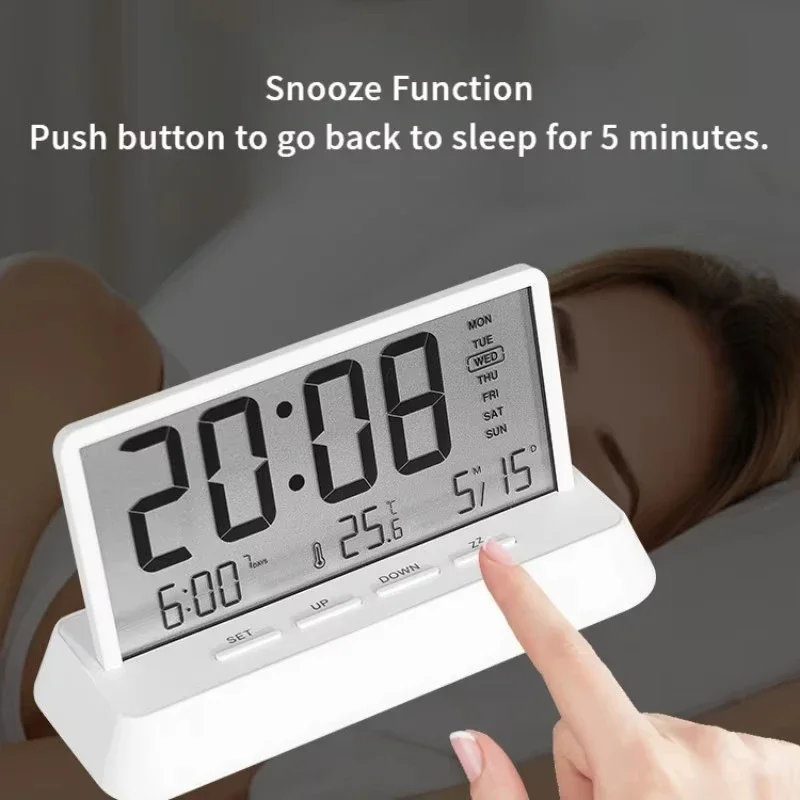 Transparent LED Large Screen Alarm Clock Temperature Date Week 12/24H Snooze Battery Desk Office School Home Decor Bedroom Kids 2