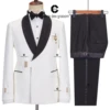 Cenne Des Graoom 2024 Men Suits Black and White Floral Paisley Tuxedo Pants Double Breasted with Single Metal Side Buckle Dinner 1