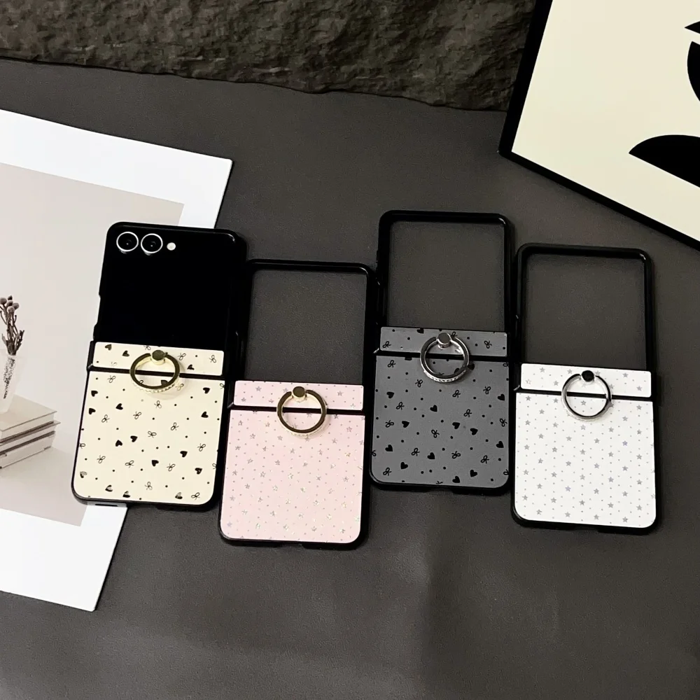 Glitter Love Heart Star Phone Case with Ring Buckle Bracket and Hinge Protection
