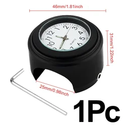 Waterproof Motorcycle Handlebar Clock & Thermometer Instrument Panel, 22 - 25mm Handlebar Mount (Clock - Black - White)