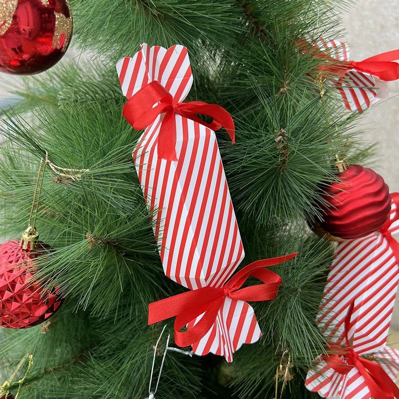 5–10 Stück fröhliche rot gestreifte bonbonförmige Boxen, Hochzeitsbevorzugung, Geschenkbox mit Band, für Kinder, Weihnachten, Geburtstag, Party, Cracker-Box, Dekor – Detail 12