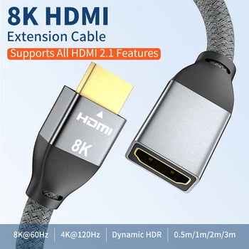 HDMI 2.1 연장 케이블 8K 4K HDMI 연장 코드, HDTV 모니터 프로젝터용 3.3Ft HDM 수-암 어댑터 커넥터