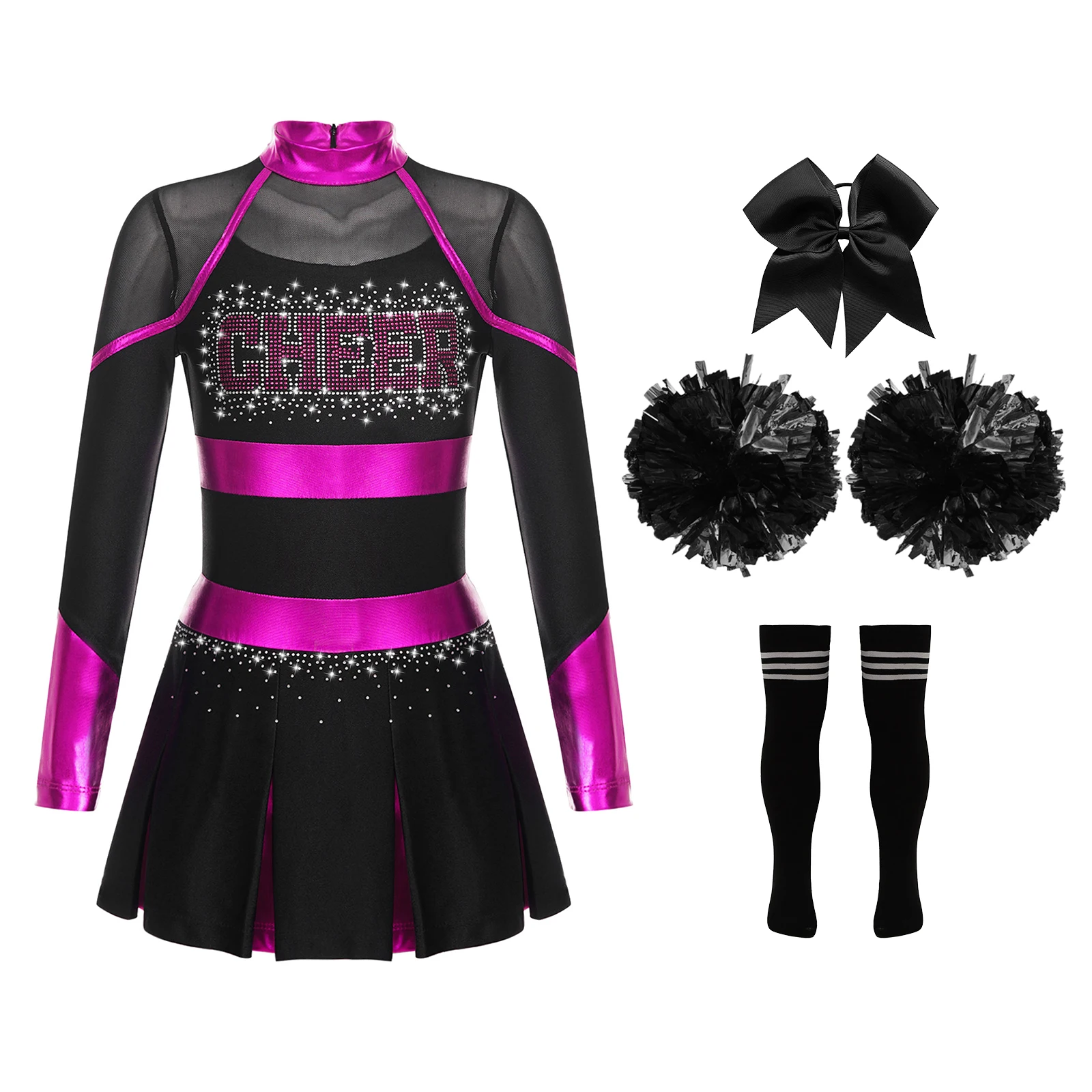 thumbnail image 1 of Uniformes de animadoras para niñas, traje de baile de animadoras, disfraz de animadora, uniforme de animadora escolar con diamantes de imitación, 1 of 5