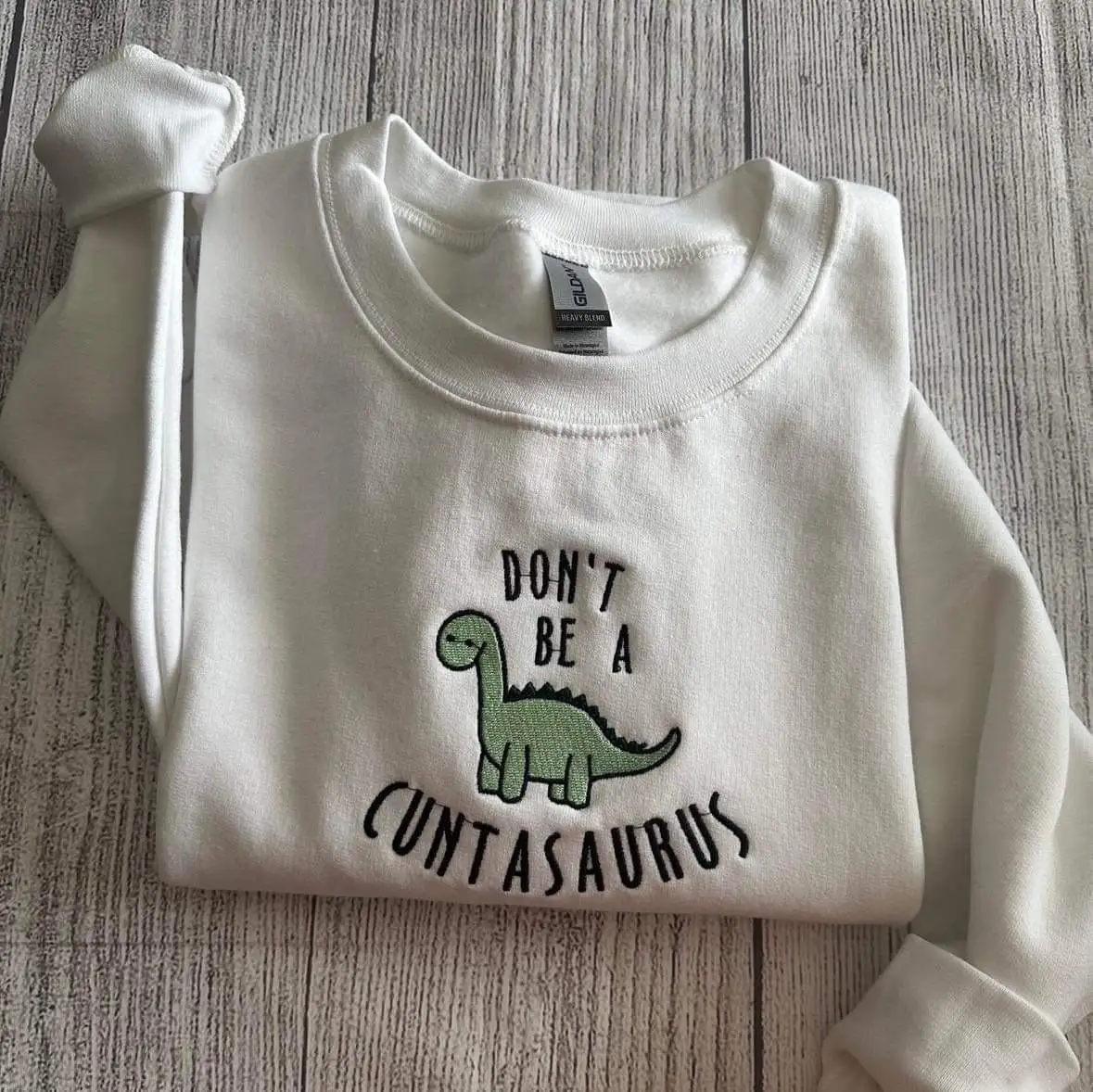 

Don't Be A Cuntasaurus Funny Slogan Women Sweatshirt Cute Cotton Little Green Dinosaur Print Female Sweater Casual Girl Tops