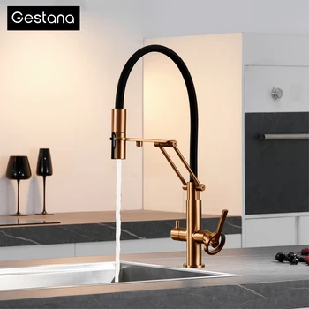 Modern Chrome Brass Kitchen Faucet with 3-in-1 Pull down Sprayer Pure Water Feature Single Hole 2 Handle Hot Cold Sink Mixer Tap 1