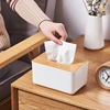 Plastic Tissue Box Wooden Lid Square Napkin Holder Container Wet Tissue Paper Dispenser Case Modern Home Car Organizer 6