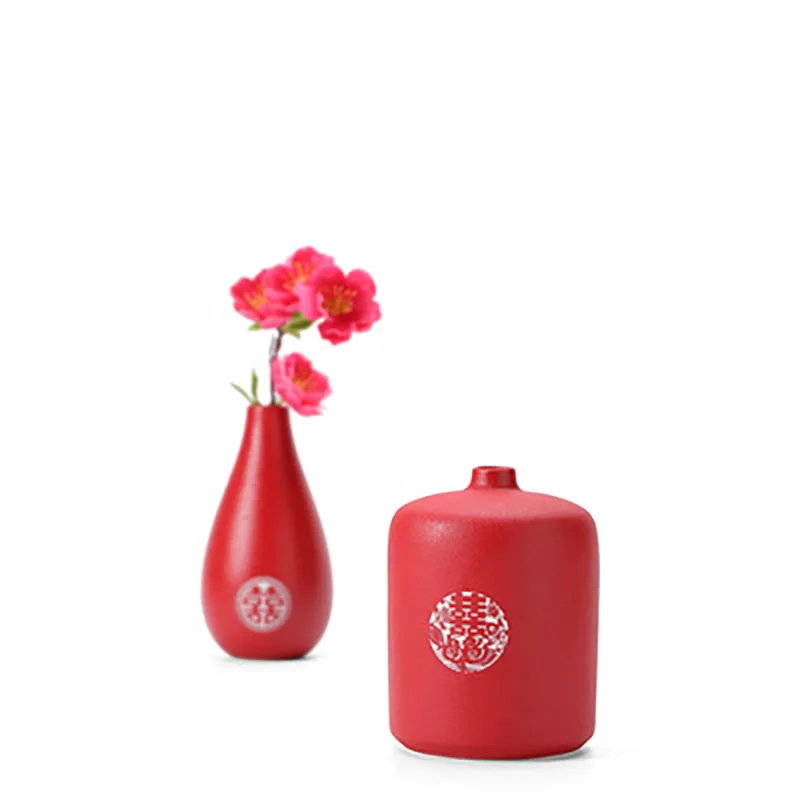 Red Ceramic Vase for Wedding, Festive Flower Storage, Decorative Ornaments, Simple Gifts, Modern Home Decoration, Living Room
