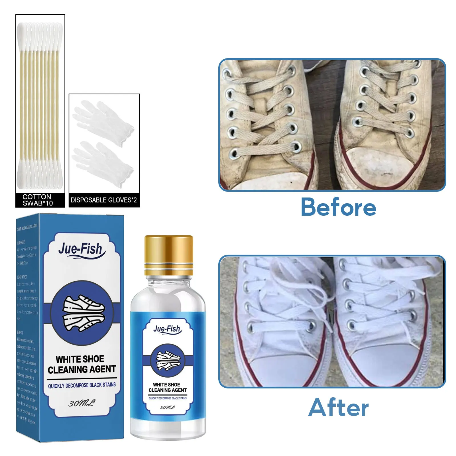 Jue-Fish White Shoes Cleaner Yellow Edge Removal Sneaker Stain Dirt Leather Sport Shoes Decontamination Shoes Whitening Cleanser