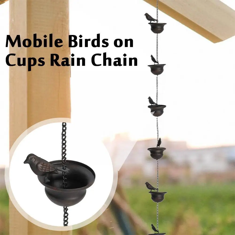 Bird Rain Chains for Gutters 94.5inch Bird Cup Rain Chain Replacement Downspouts Drainage Chain images - 6