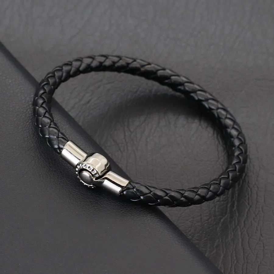 Mens Leather Magnetic Bangle Bracelet Black Casual Accessories