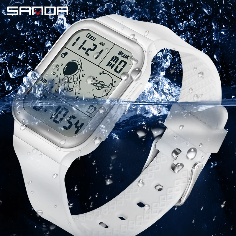 Sanda 6052 LED Display Digital Watch Square Astronaut Design Men's Women's Fashion Trend Youth Electronic Timepiece for Students 3