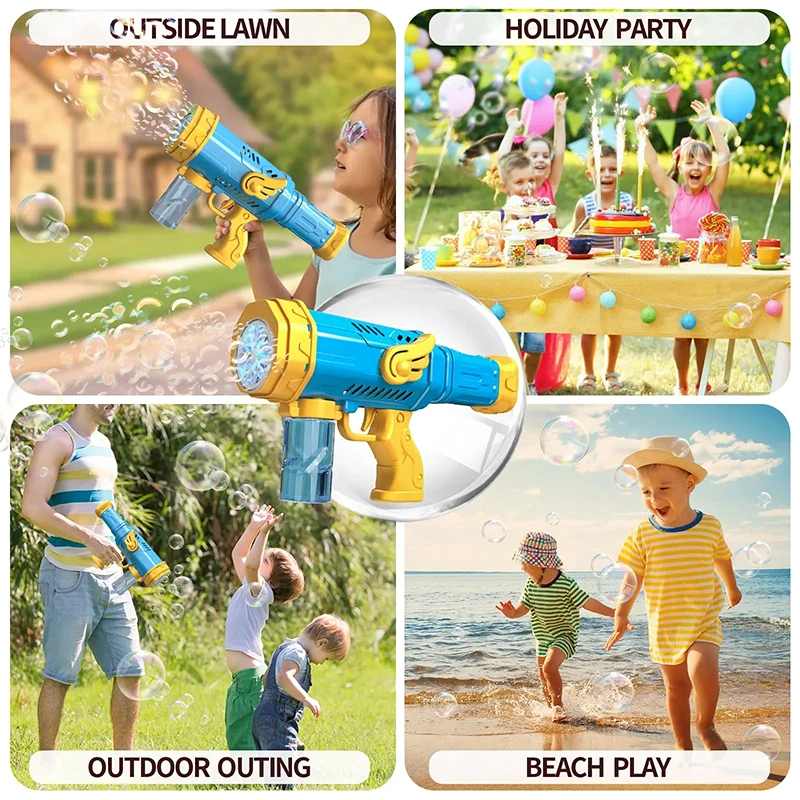 Automatic Electric Bubble Gun 10 Holes Rocket Bubble Machine blower Maker Soap Water with LED Toy for Children Wedding Party 6