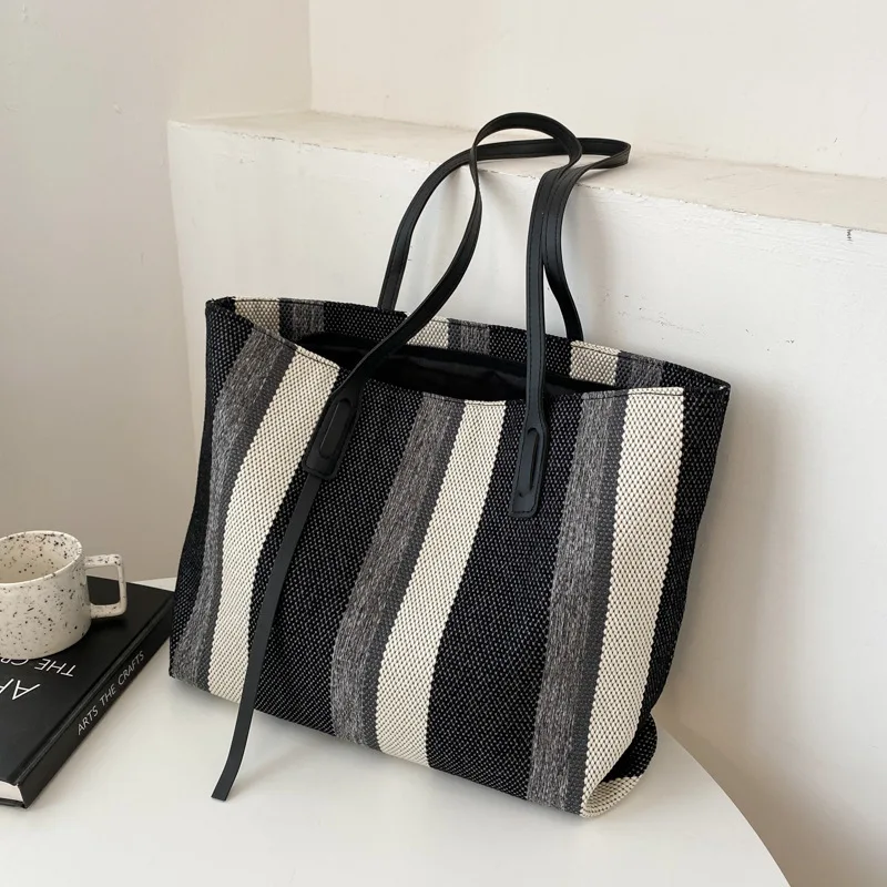 The Casual Crossbody in Black and Ivory Stripe