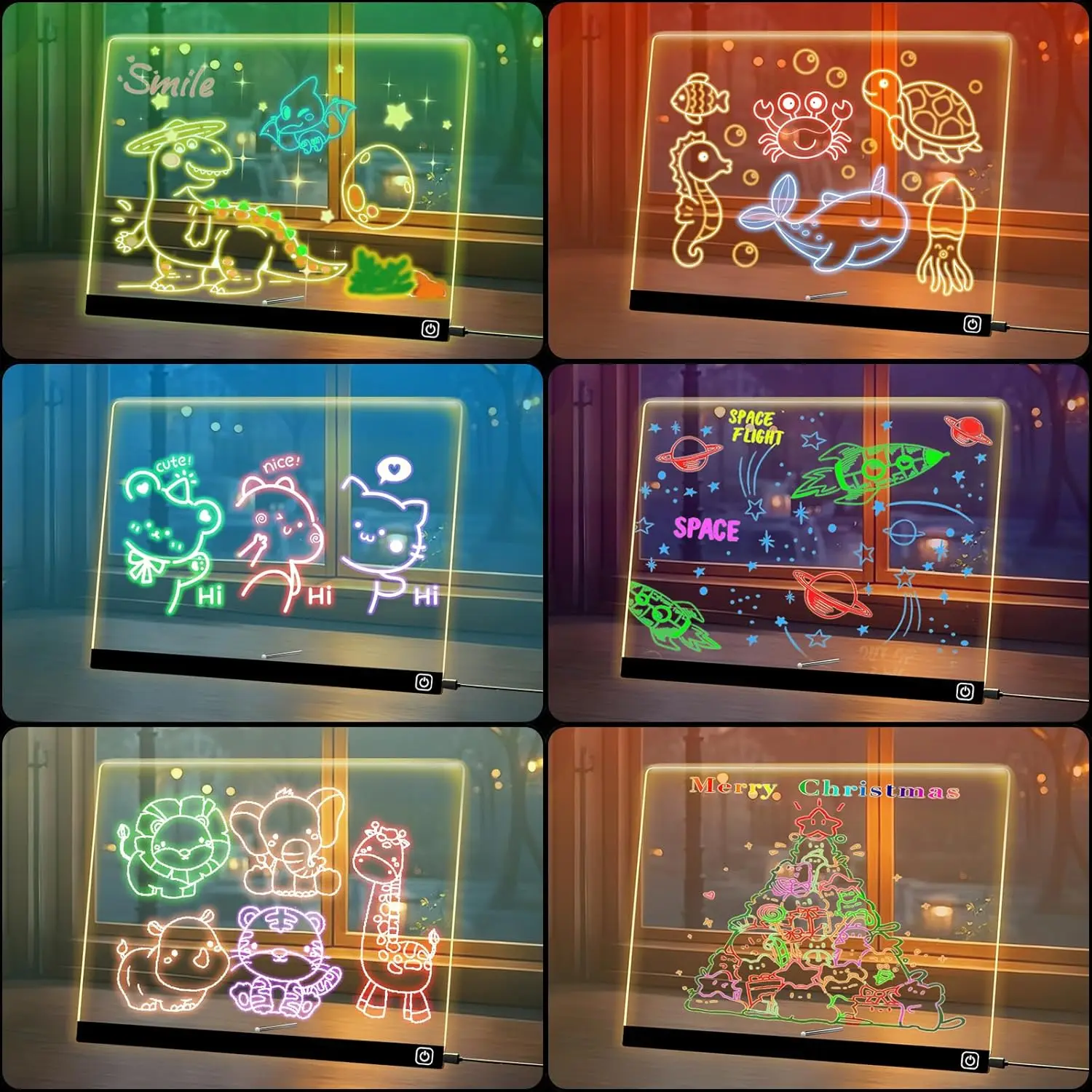 LED 노트 보드, 7가지 색상 조명 아크릴 드라이 이레이저 드로잉 보드 (7개 마커 포함), 생일 파티 크리스마스 선물용 야간 조명