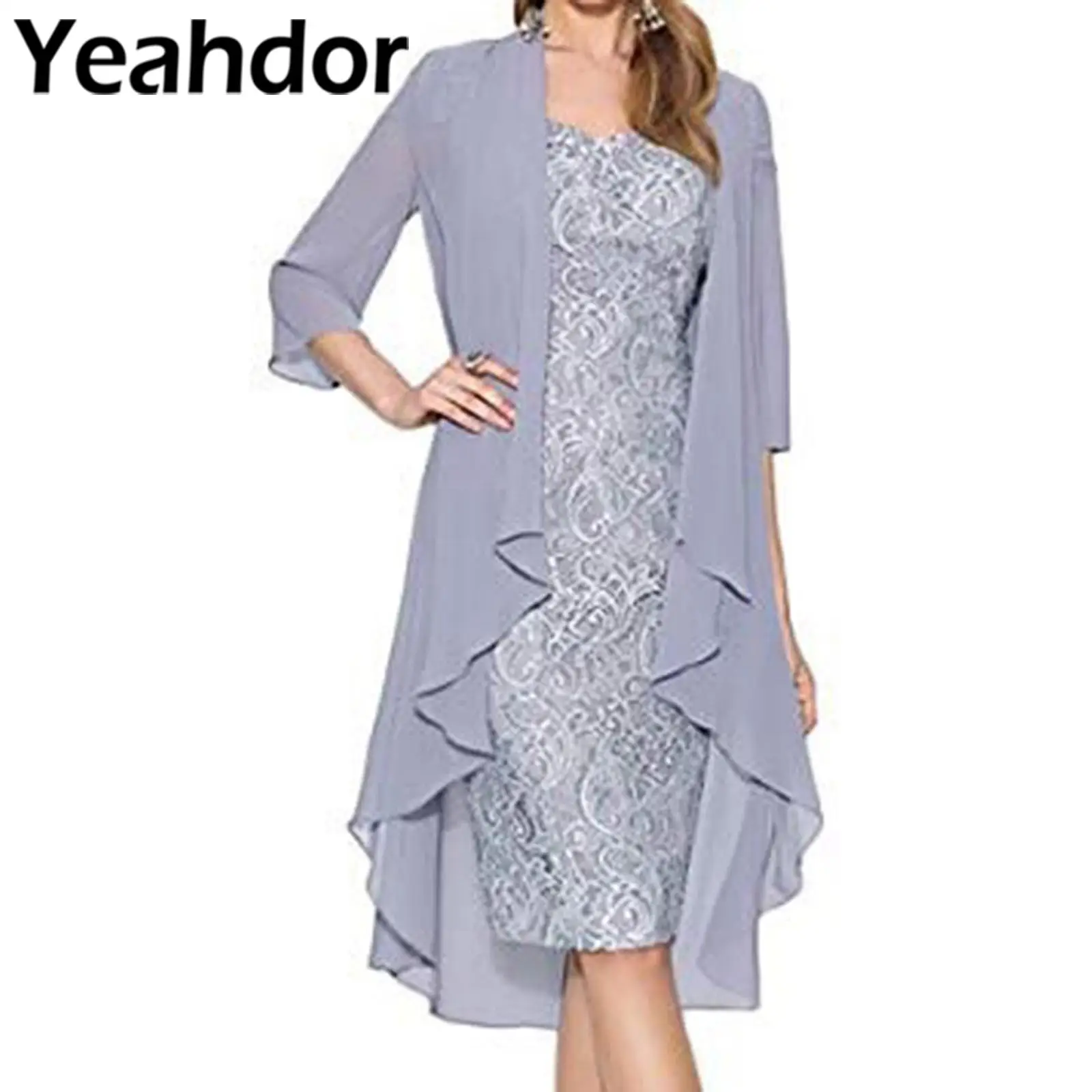 

Женский комплект платья, элегантное вечернее платье, облегающее платье без рукавов с цветочным кружевом и длинный шифоновый кардиган, костюм для выпускного вечера и банкета