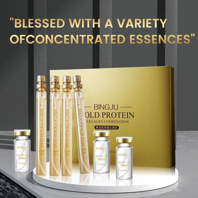 Set Di Sollevamento Dei Fili Dei Tenditori Del Viso Anti-Età Colagen Active Gold Liquid Assorbibile Siero Di Filo Proteico Originale