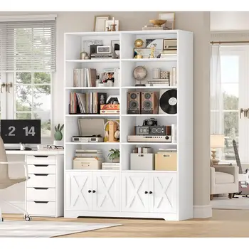 Tall Barn Door Bookshelf with Cabinet 1