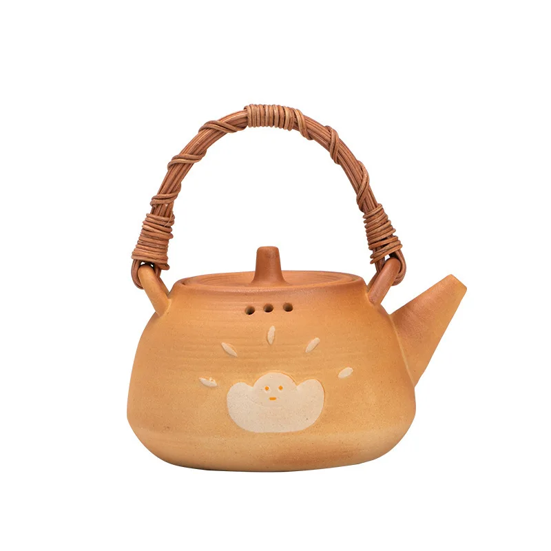 550ml Ceramic Cartoon Retro Carbon Furnace Electric Stove Coarse Pottery Tea Pot Boiler Radiant-cooker One Set 600w 220V