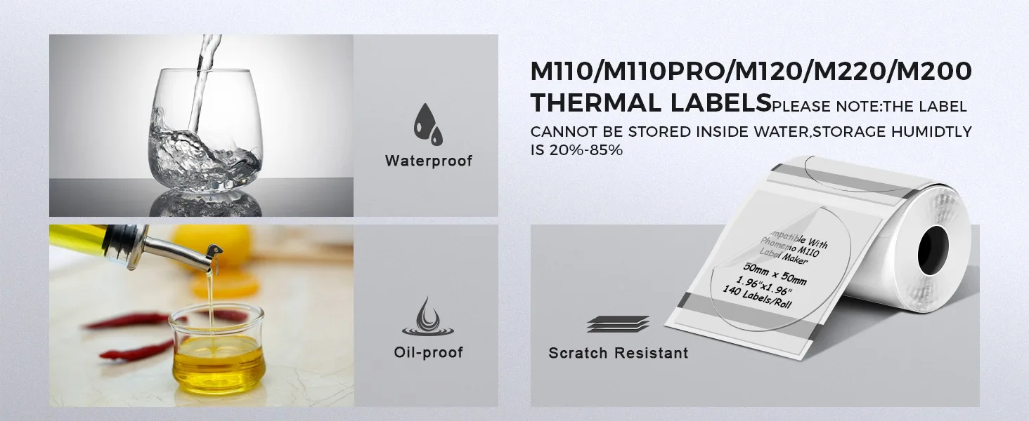 Original M110 M220 transparente Thermoetiketten – 1,57 x 2,36 Zoll (40 x 60 mm), transparente, wasserfeste Etikettennachfüllungen, kompatibel mit Phomemo M110 – Detail 6